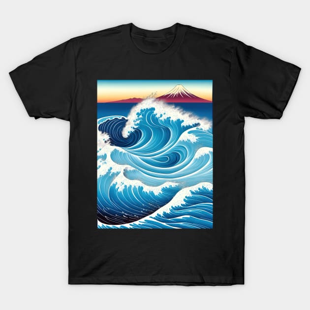 Ukiyo-e Japanese Art - Giant Waves and Mount Fuji T-Shirt by allovervintage